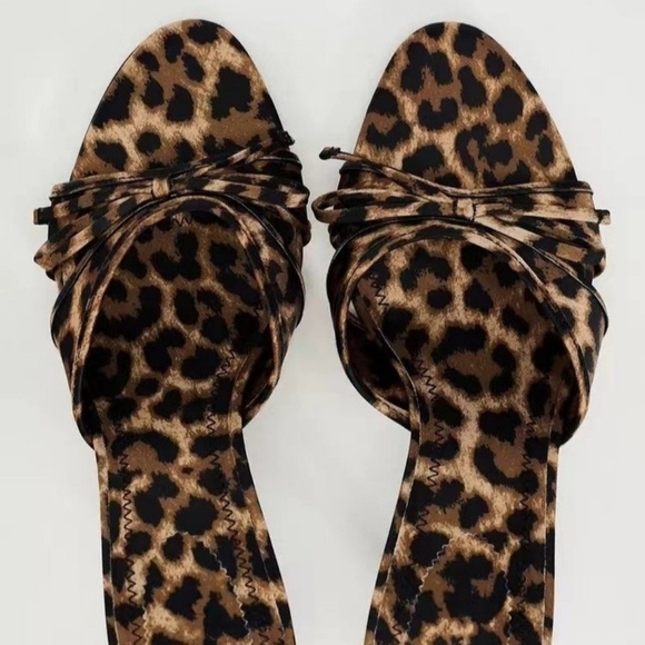 Bow Leopard Kitten Heel Sandals - Picture 2 of 6